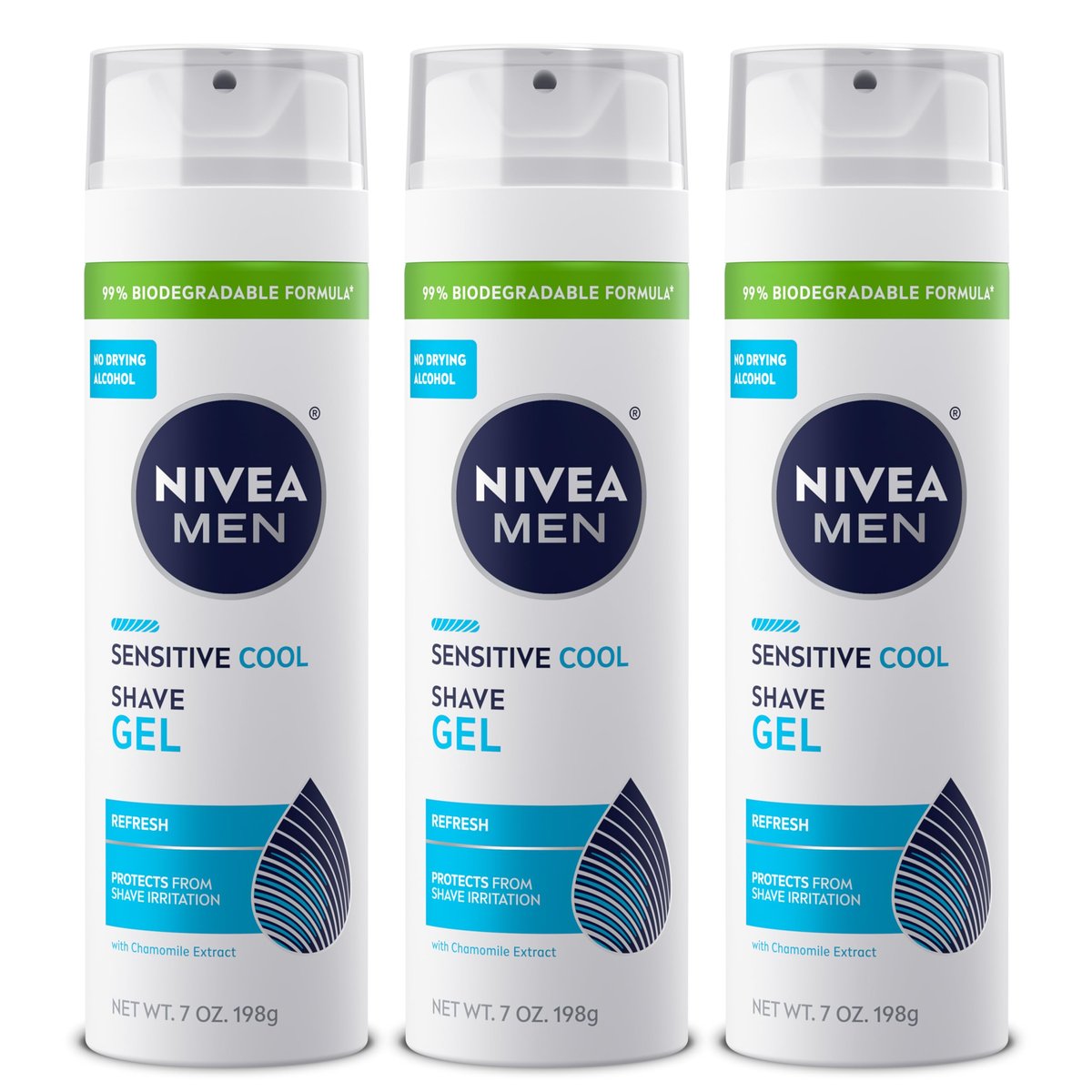 NIVEA MEN Sensitive Cool Rasiergel für empfindliche Haut, alkoholfrei mit Kamillenextrakt, 200 ml Dose, 3er-Pack