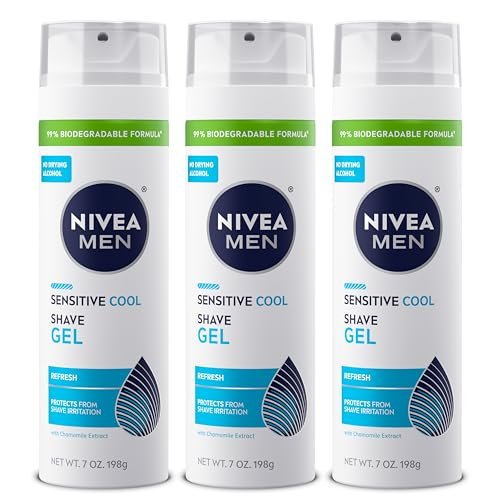 NIVEA MEN Sensitive Cool Rasiergel für empfindliche Haut, alkoholfrei mit Kamillenextrakt, 200 ml Dose, 3er-Pack