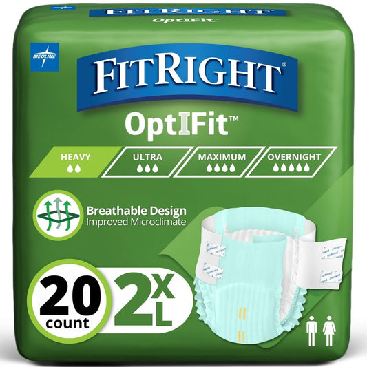 FitRight Erwachsene Inkontinenzhosen mit Klebelaschen, mittlere Saugfähigkeit, 2XL, Taille 152-178 cm, 20 Stück