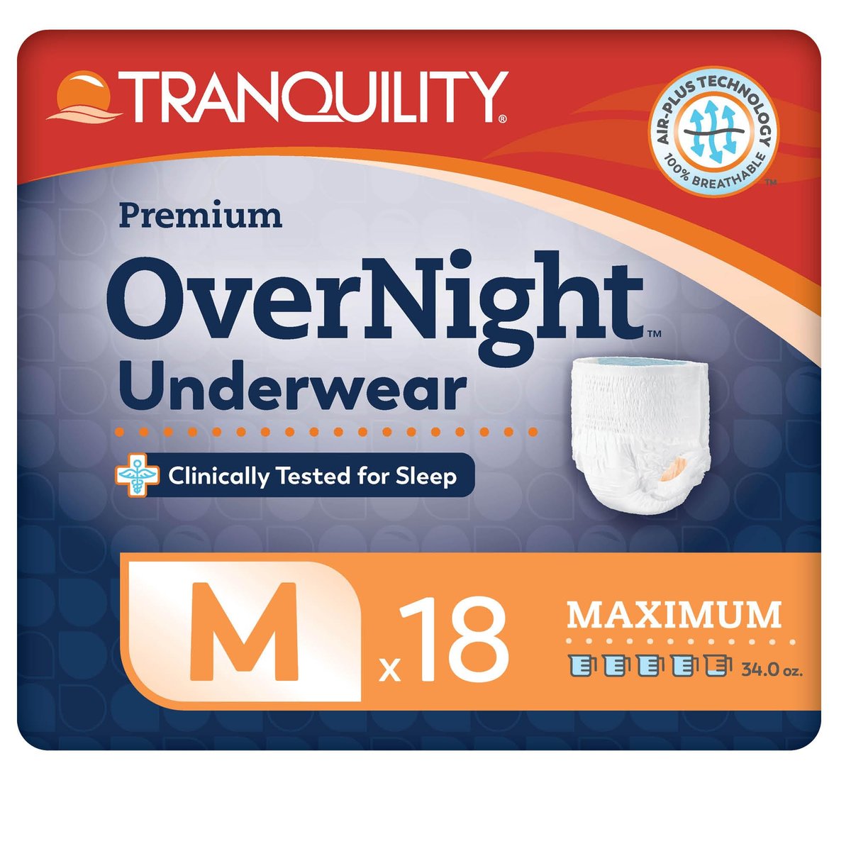 Tranquility Premium Overnight Saugfähige Einweg-Unterwäsche (18 Stück) - M, 34-48 Zoll Taille - Maximale Saugfähigkeit, Ganze Nacht Schlaf, Atmungsaktiver Komfort, Erwachsenenwindeln