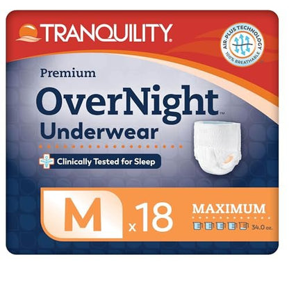 Tranquility Premium Overnight Saugfähige Einweg-Unterwäsche (18 Stück) - M, 34-48 Zoll Taille - Maximale Saugfähigkeit, Ganze Nacht Schlaf, Atmungsaktiver Komfort, Erwachsenenwindeln