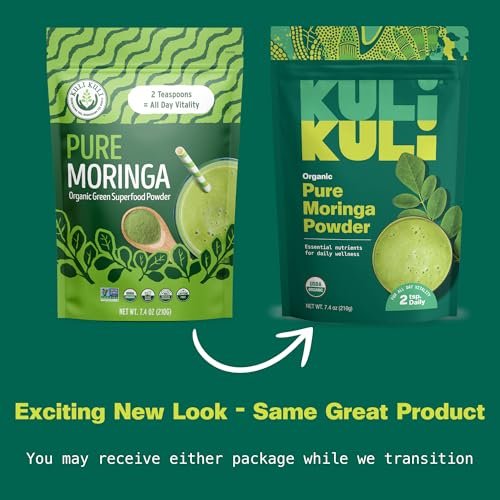 Kuli Kuli Bio Moringa Oleifera Blattpulver & Grüner Smoothie – 100% reines, USDA-zertifiziertes & nicht-GMO Moringa-Pulver, ideal für Smoothies, Tee und Speisen, 1 Packung (210 g)
