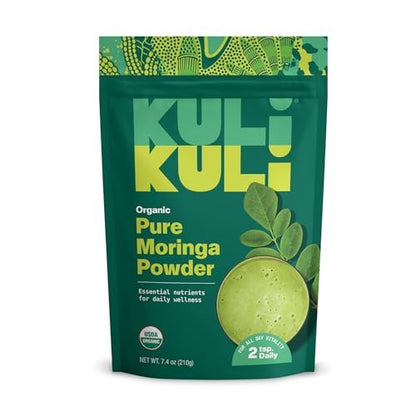 Kuli Kuli Bio Moringa Oleifera Blattpulver & Grüner Smoothie – 100% reines, USDA-zertifiziertes & nicht-GMO Moringa-Pulver, ideal für Smoothies, Tee und Speisen, 1 Packung (210 g)