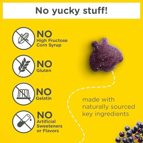 Zarbee's Holunderbeeren Gummibärchen für Kinder – Immununterstützung mit Vitamin A, C, D3, E & Zink – 42 Stück, natürlicher Beerengeschmack, gluten- und gelatinefrei
