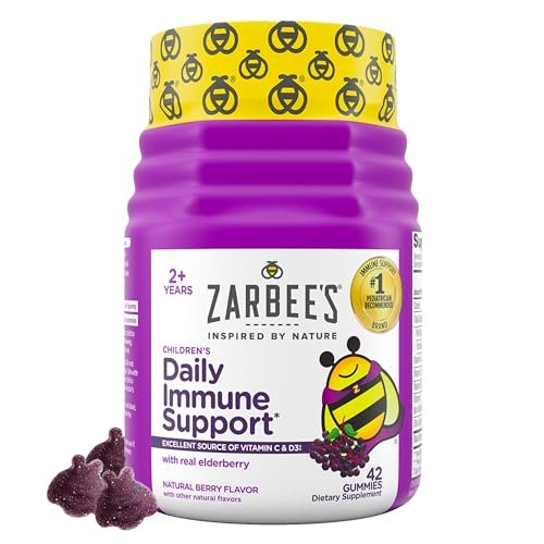 Zarbee's Holunderbeeren Gummibärchen für Kinder – Immununterstützung mit Vitamin A, C, D3, E & Zink – 42 Stück, natürlicher Beerengeschmack, gluten- und gelatinefrei
