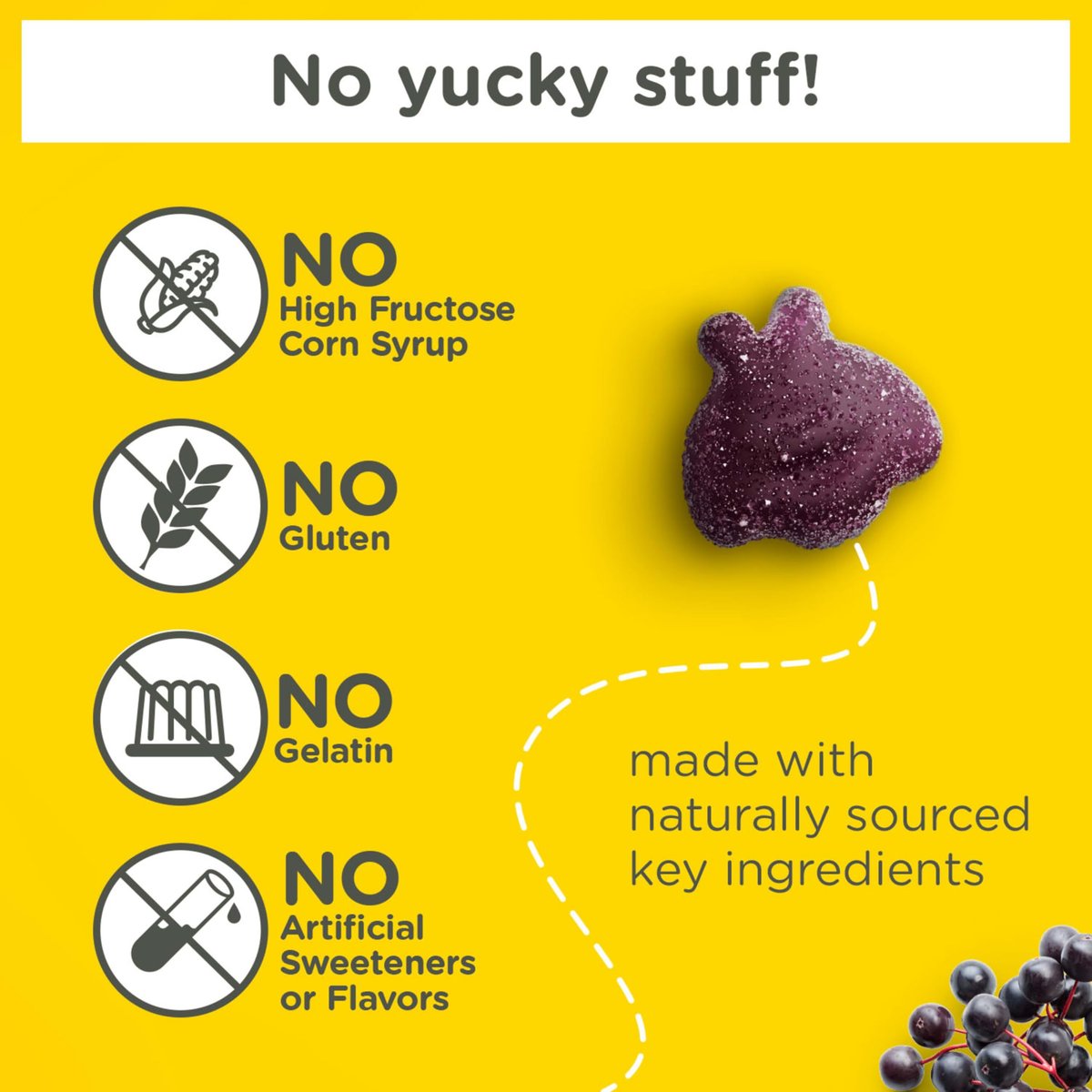 Zarbee's Holunderbeeren Gummibärchen für Kinder – Immununterstützung mit Vitamin A, C, D3, E & Zink – 42 Stück, natürlicher Beerengeschmack, gluten- und gelatinefrei