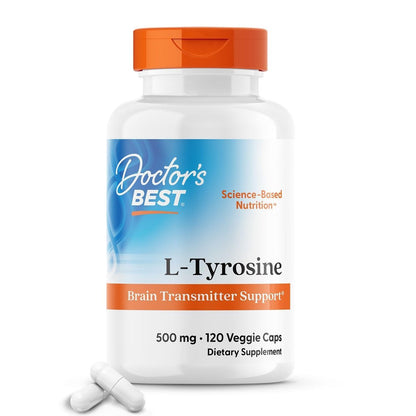 Doctor's BEST L-Tyrosin 500mg Kapseln – Aminosäure für Gehirnunterstützung & Schilddrüsenfunktion – 120 vegane Kapseln
