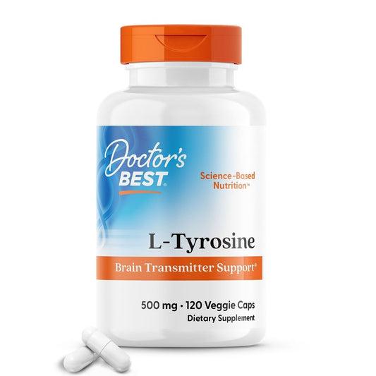 Doctor's BEST L-Tyrosin 500mg Kapseln – Aminosäure für Gehirnunterstützung & Schilddrüsenfunktion – 120 vegane Kapseln