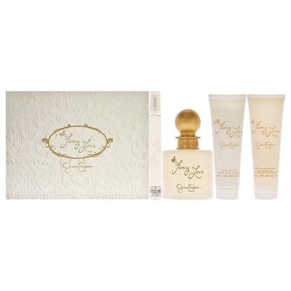 Fancy Love von Jessica Simpson für Damen - 4-teiliges Geschenkset: 3,4 oz EDP Spray, 0,34 oz EDP Mini Spray, 3 oz Bodylotion, 3 oz Bade- und Duschcreme