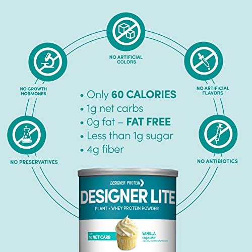 Designer Wellness Designer Lite Low Calorie Proteinpulver mit natürlichem Protein, Präbiotika, Vitaminen & Mineralien, Vanille Cupcake, 256 g
