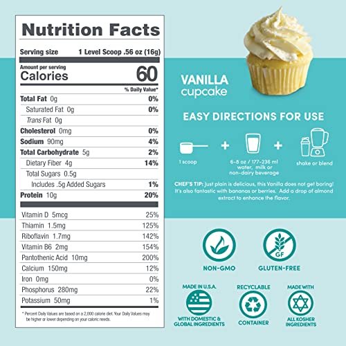 Designer Wellness Designer Lite Low Calorie Proteinpulver mit natürlichem Protein, Präbiotika, Vitaminen & Mineralien, Vanille Cupcake, 256 g