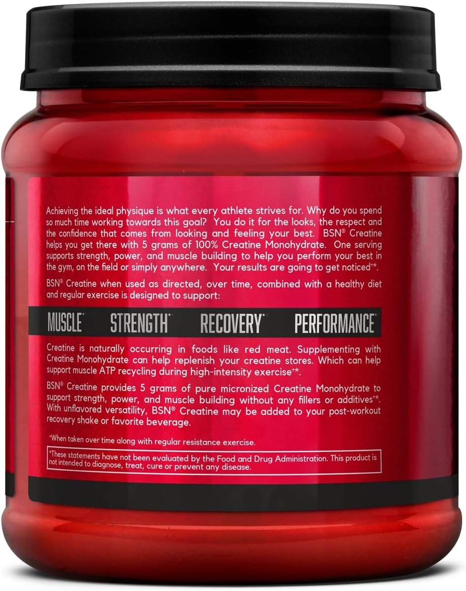 BSN Micronisiertes Kreatin-Monohydrat-Pulver, ungewürzt, mikronisiert, unterstützt Muskelaufbau und Muskelkraft, Gym-Ergänzung, 5 g pro Portion, 5000 mg pro Portion, 60 Portionen