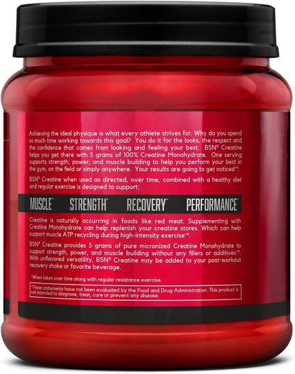 BSN Micronisiertes Kreatin-Monohydrat-Pulver, ungewürzt, mikronisiert, unterstützt Muskelaufbau und Muskelkraft, Gym-Ergänzung, 5 g pro Portion, 5000 mg pro Portion, 60 Portionen