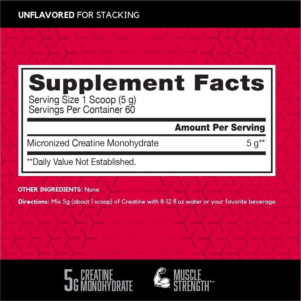 BSN Micronisiertes Kreatin-Monohydrat-Pulver, ungewürzt, mikronisiert, unterstützt Muskelaufbau und Muskelkraft, Gym-Ergänzung, 5 g pro Portion, 5000 mg pro Portion, 60 Portionen