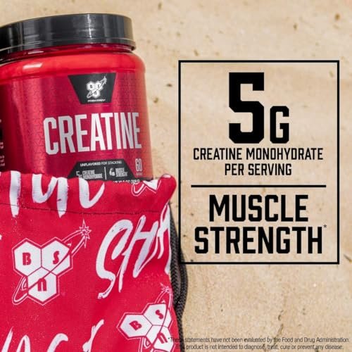 BSN Micronisiertes Kreatin-Monohydrat-Pulver, ungewürzt, mikronisiert, unterstützt Muskelaufbau und Muskelkraft, Gym-Ergänzung, 5 g pro Portion, 5000 mg pro Portion, 60 Portionen