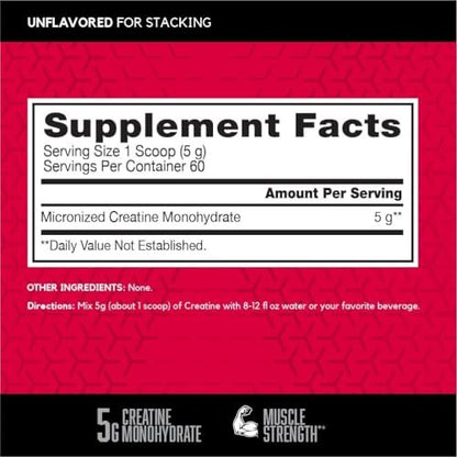 BSN Micronisiertes Kreatin-Monohydrat-Pulver, ungewürzt, mikronisiert, unterstützt Muskelaufbau und Muskelkraft, Gym-Ergänzung, 5 g pro Portion, 5000 mg pro Portion, 60 Portionen