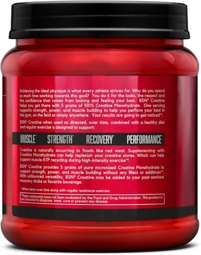 BSN Micronisiertes Kreatin-Monohydrat-Pulver, ungewürzt, mikronisiert, unterstützt Muskelaufbau und Muskelkraft, Gym-Ergänzung, 5 g pro Portion, 5000 mg pro Portion, 60 Portionen