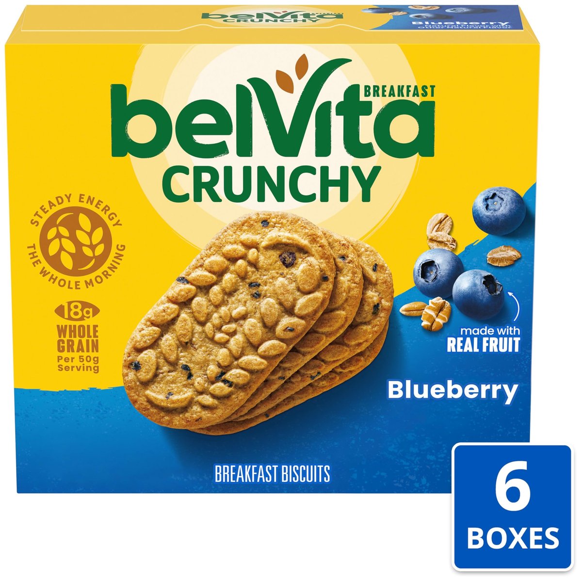belVita Frühstückskekse Blaubeere – 30 Packungen, 6 Schachteln (4 Kekse pro Packung)