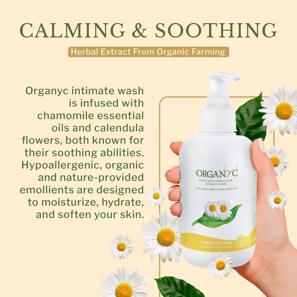 Organyc Intimwaschgel für empfindliche Haut mit Kamille – Chlorfrei, ohne Parabene, SLS/SLES und synthetische Duftstoffe, 250 ml