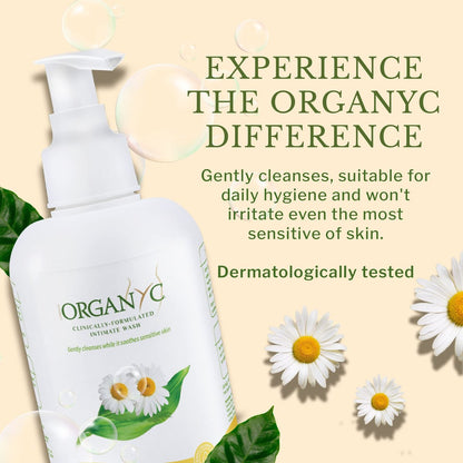 Organyc Intimwaschgel für empfindliche Haut mit Kamille – Chlorfrei, ohne Parabene, SLS/SLES und synthetische Duftstoffe, 250 ml