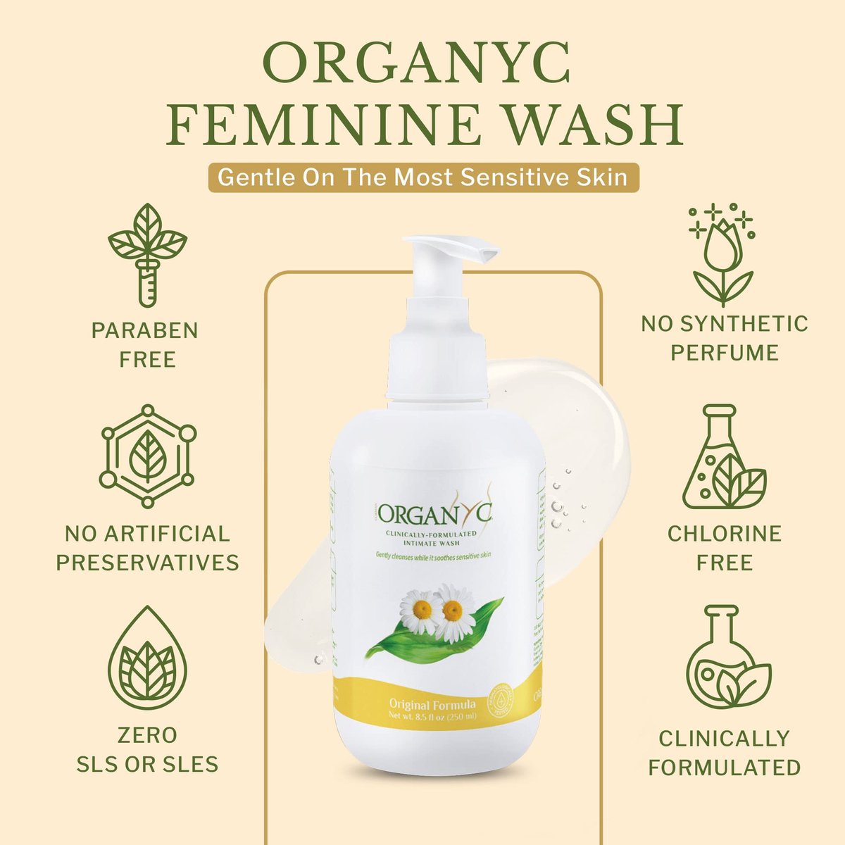 Organyc Intimwaschgel für empfindliche Haut mit Kamille – Chlorfrei, ohne Parabene, SLS/SLES und synthetische Duftstoffe, 250 ml