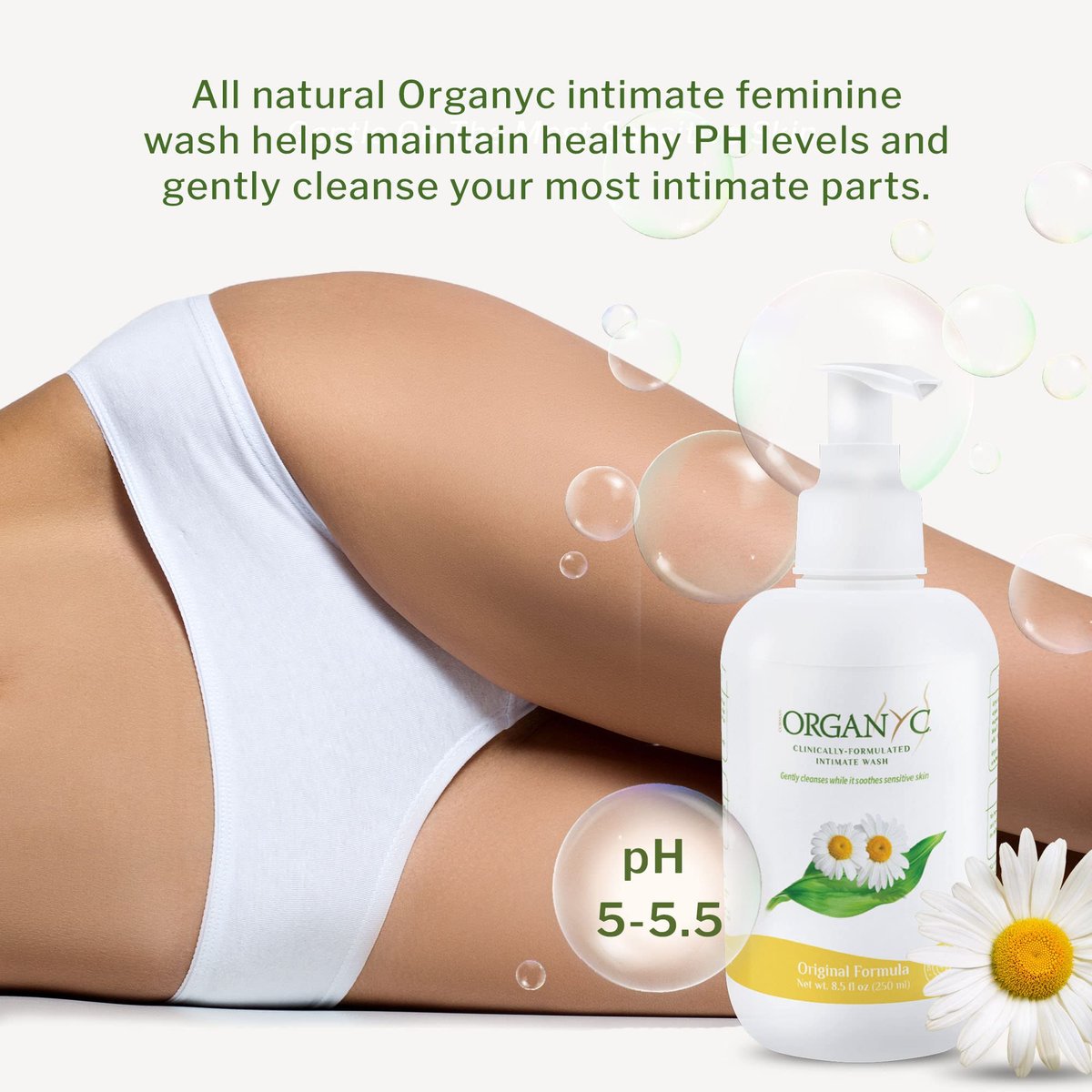 Organyc Intimwaschgel für empfindliche Haut mit Kamille – Chlorfrei, ohne Parabene, SLS/SLES und synthetische Duftstoffe, 250 ml