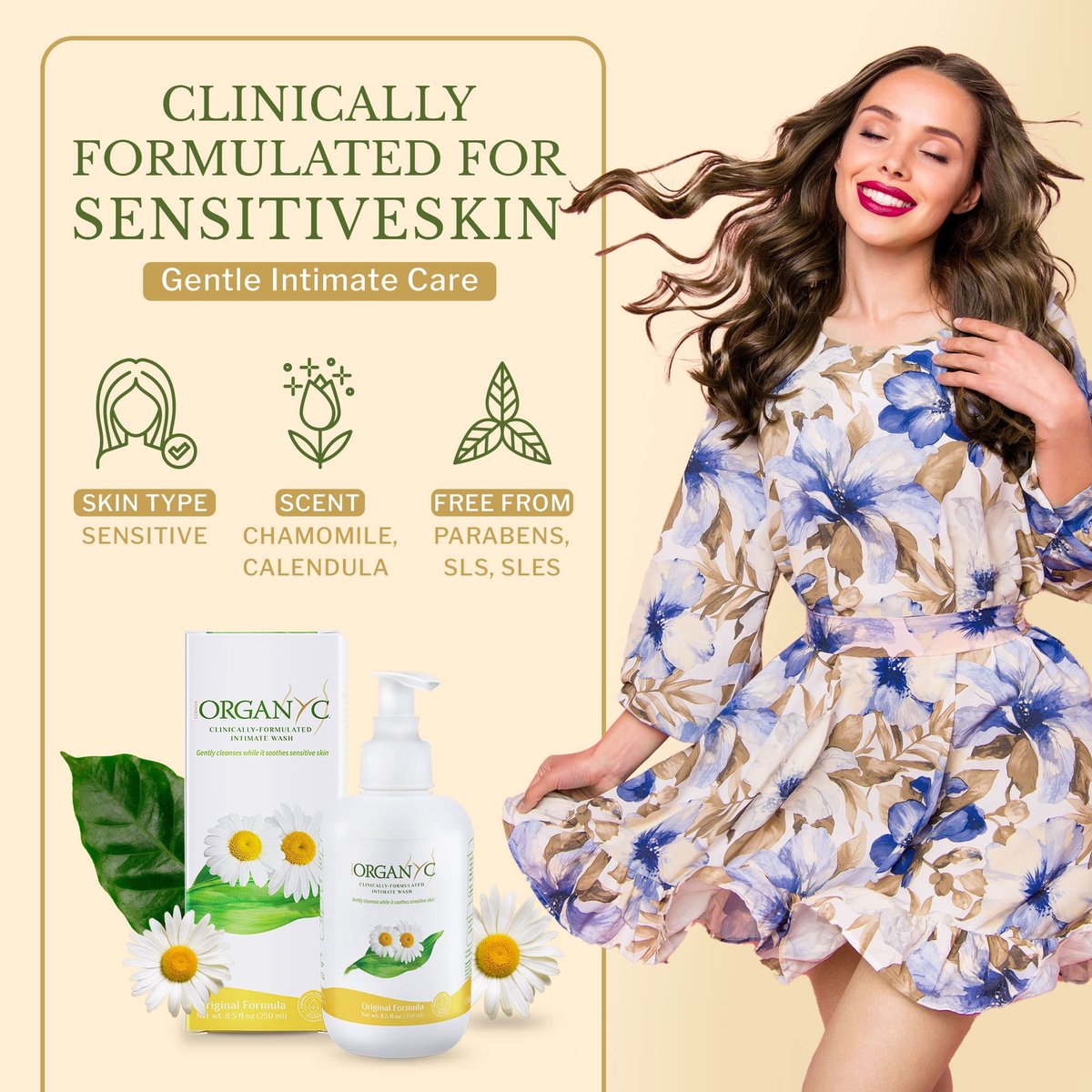 Organyc Intimwaschgel für empfindliche Haut mit Kamille – Chlorfrei, ohne Parabene, SLS/SLES und synthetische Duftstoffe, 250 ml