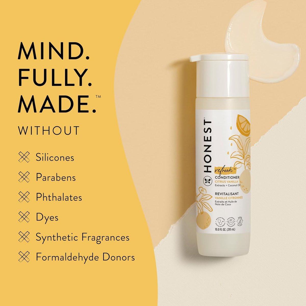 The Honest Company Silikonfreier Conditioner, Sanft und Tränenfrei, Hypoallergen, Baby Haarpflege mit Natürlichen Inhaltsstoffen, Citrus Vanilla Refresh, 296 ml