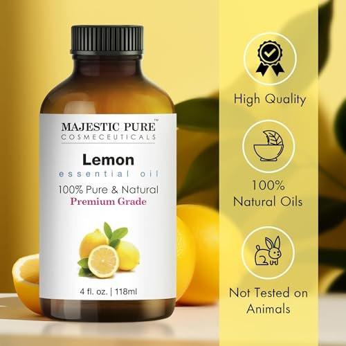 Majestic Pure Zitronen-Ätherisches Öl mit Glaspipette – 100% rein & natürlich – 4 Fl Oz
