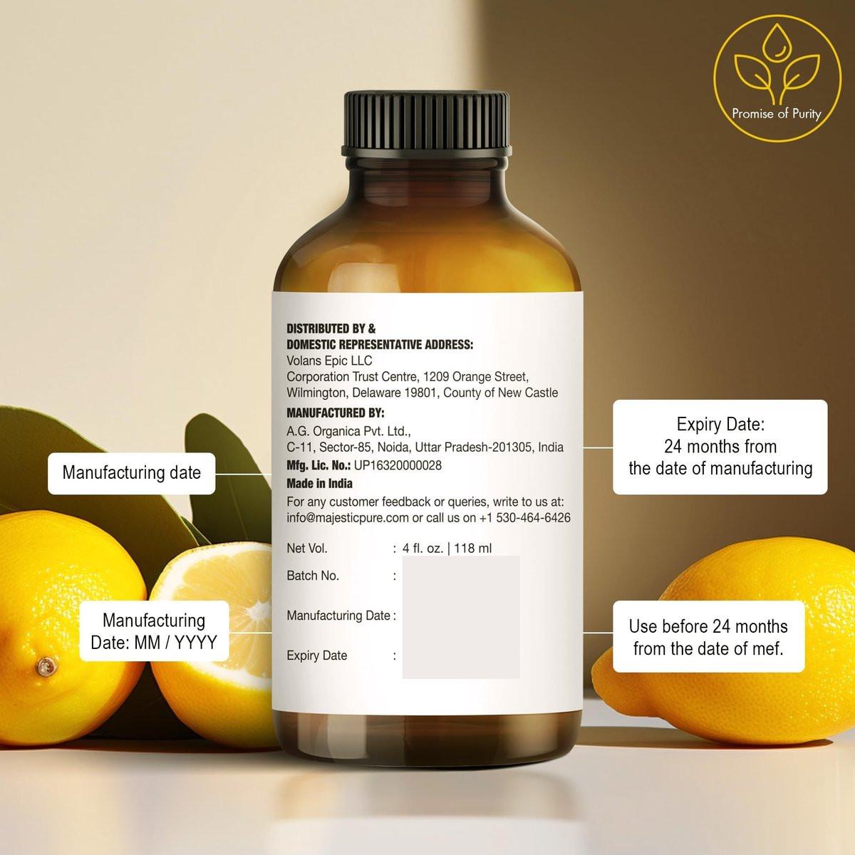 Majestic Pure Zitronen-Ätherisches Öl mit Glaspipette – 100% rein & natürlich – 4 Fl Oz