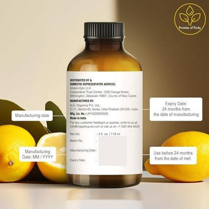 Majestic Pure Zitronen-Ätherisches Öl mit Glaspipette – 100% rein & natürlich – 4 Fl Oz