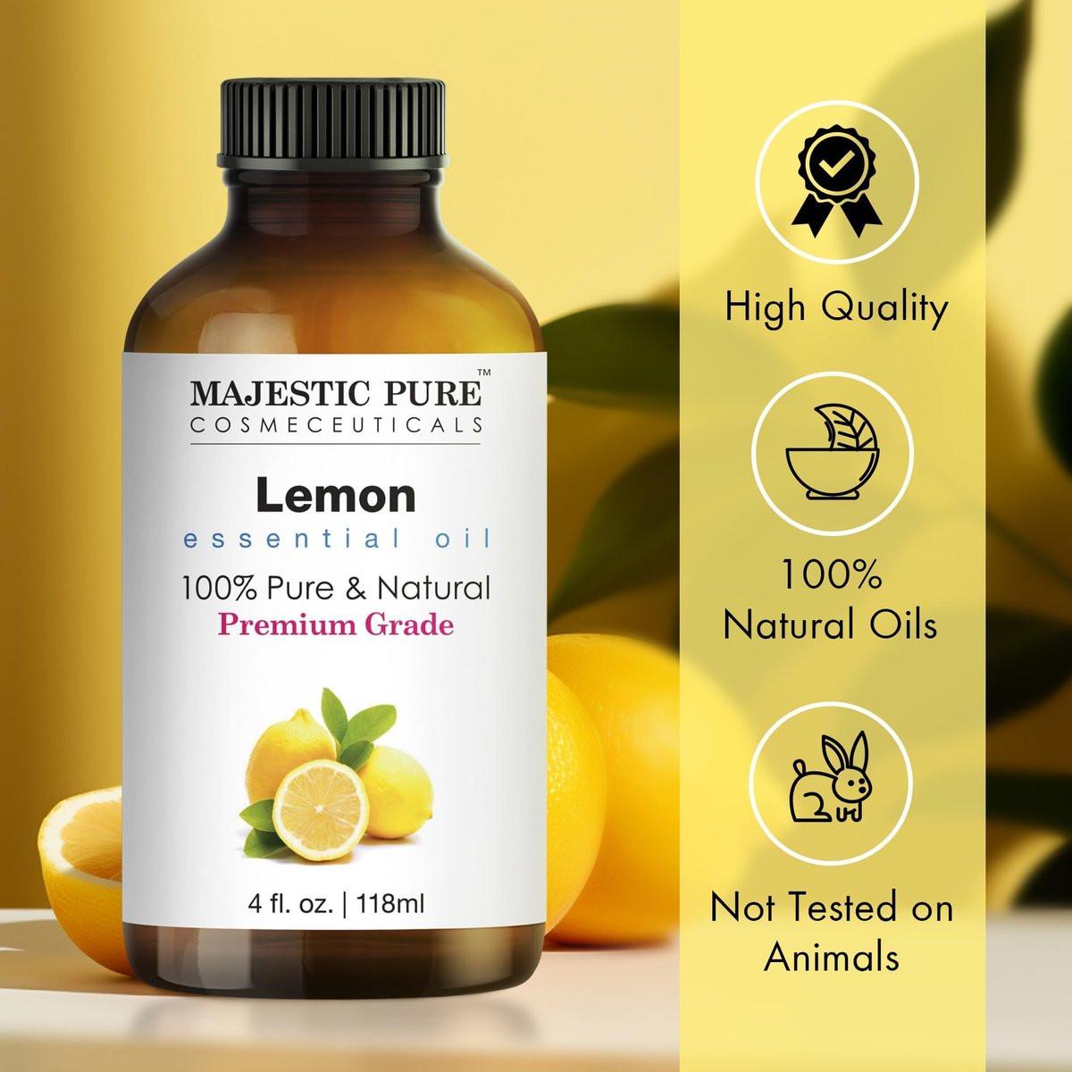 Majestic Pure Zitronen-Ätherisches Öl mit Glaspipette – 100% rein & natürlich – 4 Fl Oz
