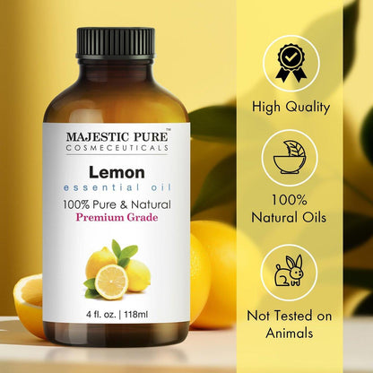 Majestic Pure Zitronen-Ätherisches Öl mit Glaspipette – 100% rein & natürlich – 4 Fl Oz
