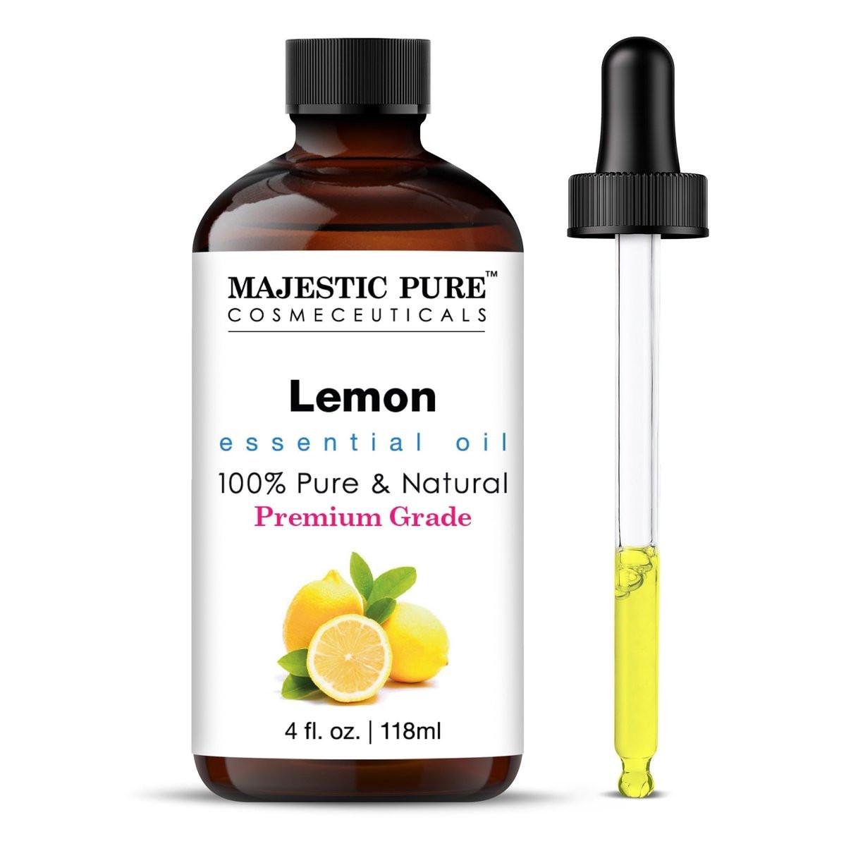 Majestic Pure Zitronen-Ätherisches Öl mit Glaspipette – 100% rein & natürlich – 4 Fl Oz