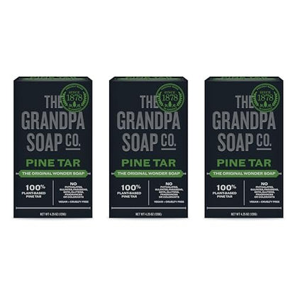 Grandpa Soap Company Pine Tar Bar Soap – Original Wonder Seife, 3-in-1 Reiniger, Deodorant & Feuchtigkeitsspender – 4,25 Unzen pro Riegel, 3er-Pack