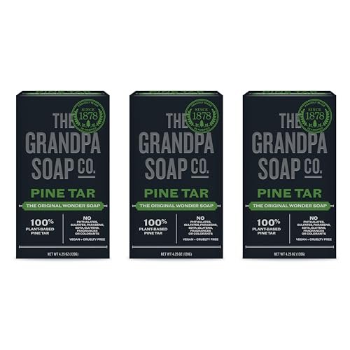 Grandpa Soap Company Pine Tar Bar Soap – Original Wonder Seife, 3-in-1 Reiniger, Deodorant & Feuchtigkeitsspender – 4,25 Unzen pro Riegel, 3er-Pack