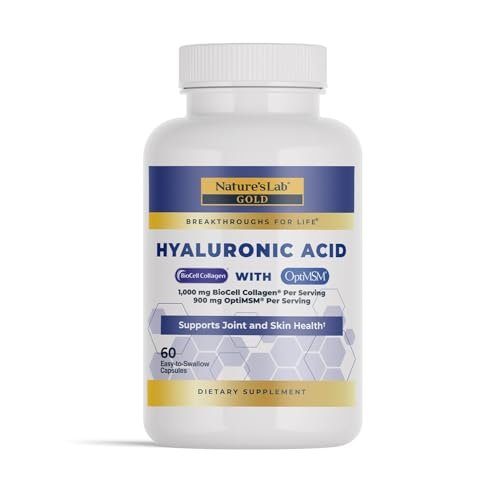 Nature's Lab Hyaluronsäure mit Biocell Collagen und MSM – Hautfeuchtigkeit, Gelenkgesundheit – 60 Kapseln (20-Tage-Vorrat)