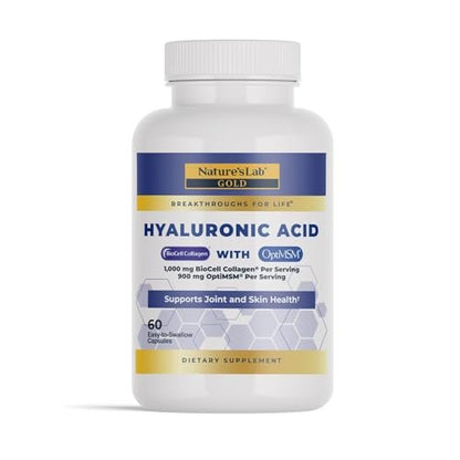 Nature's Lab Hyaluronsäure mit Biocell Collagen und MSM – Hautfeuchtigkeit, Gelenkgesundheit – 60 Kapseln (20-Tage-Vorrat)