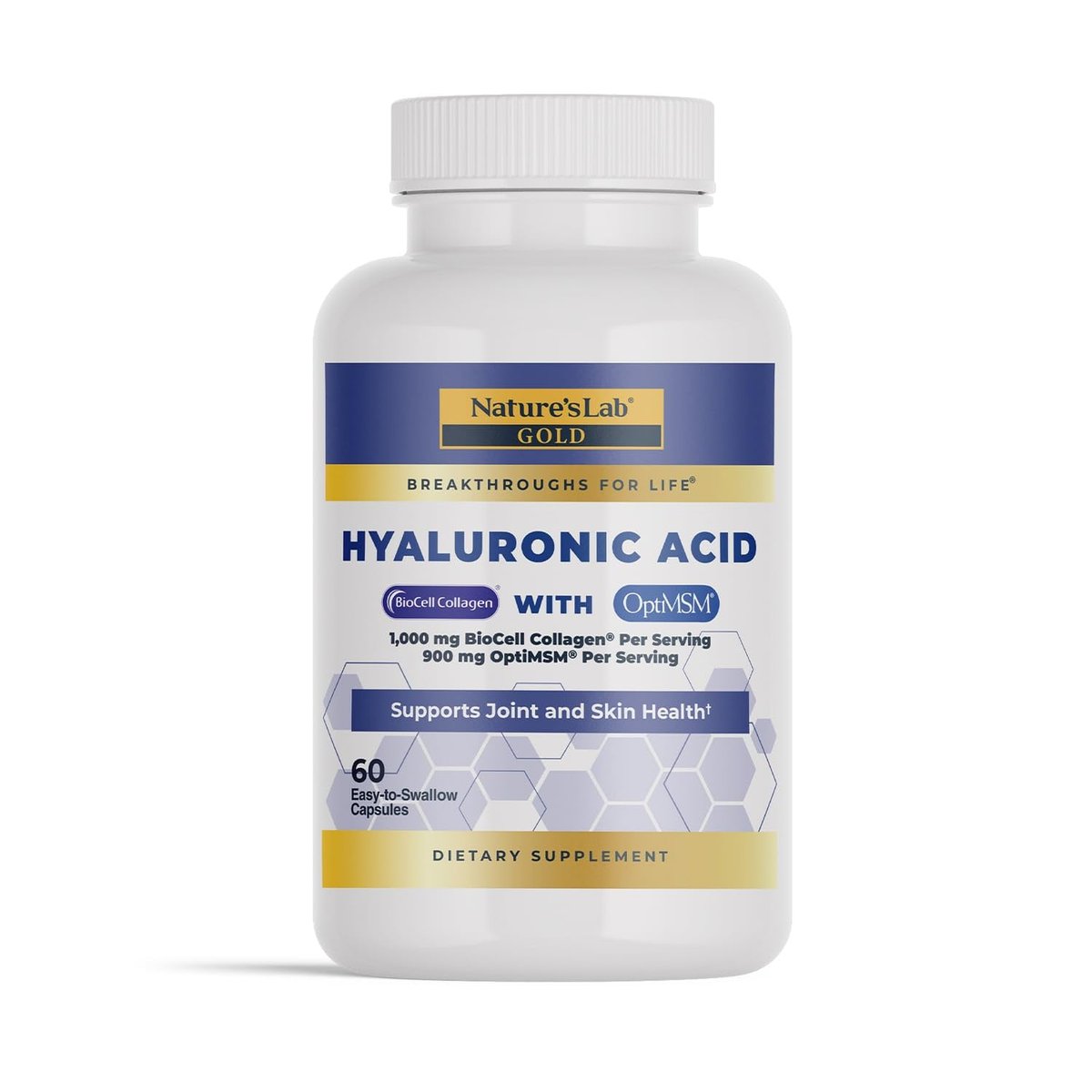 Nature's Lab Hyaluronsäure mit Biocell Collagen und MSM – Hautfeuchtigkeit, Gelenkgesundheit – 60 Kapseln (20-Tage-Vorrat)