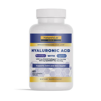 Nature's Lab Hyaluronsäure mit Biocell Collagen und MSM – Hautfeuchtigkeit, Gelenkgesundheit – 60 Kapseln (20-Tage-Vorrat)