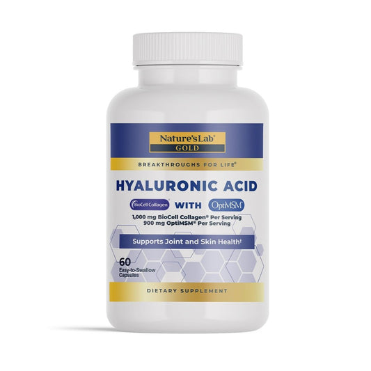 Nature's Lab Hyaluronsäure mit Biocell Collagen und MSM – Hautfeuchtigkeit, Gelenkgesundheit – 60 Kapseln (20-Tage-Vorrat)