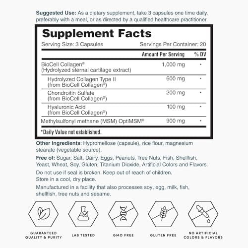 Nature's Lab Hyaluronsäure mit Biocell Collagen und MSM – Hautfeuchtigkeit, Gelenkgesundheit – 60 Kapseln (20-Tage-Vorrat)