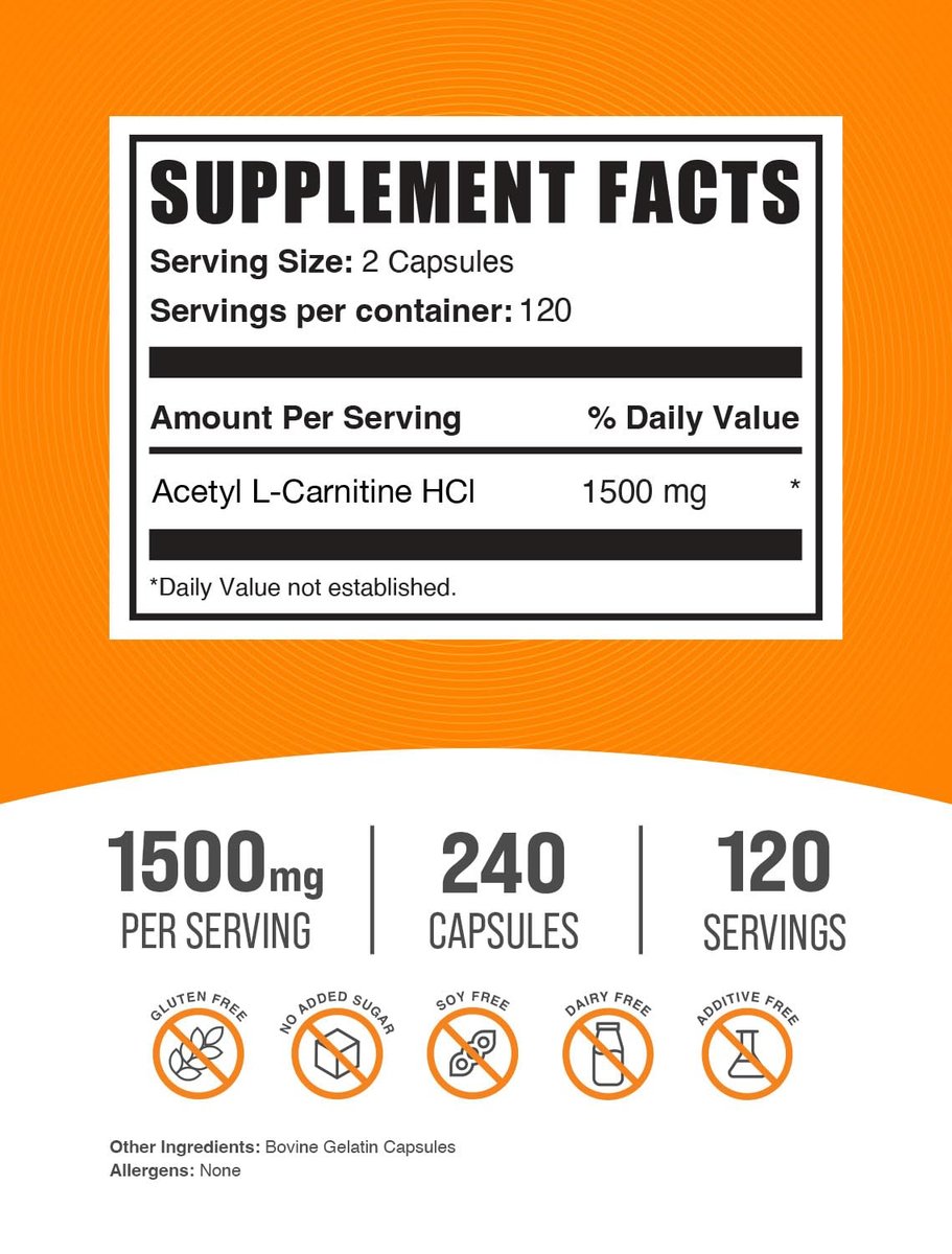 BulkSupplements.com Acetyl-L-Carnitin Kapseln - ALCAR HCl, Carnitin Supplement - ALCAR Kapseln, Acetyl-L-Carnitin 1500mg - Glutenfrei, 2 Kapseln pro Portion, 240 Kapseln