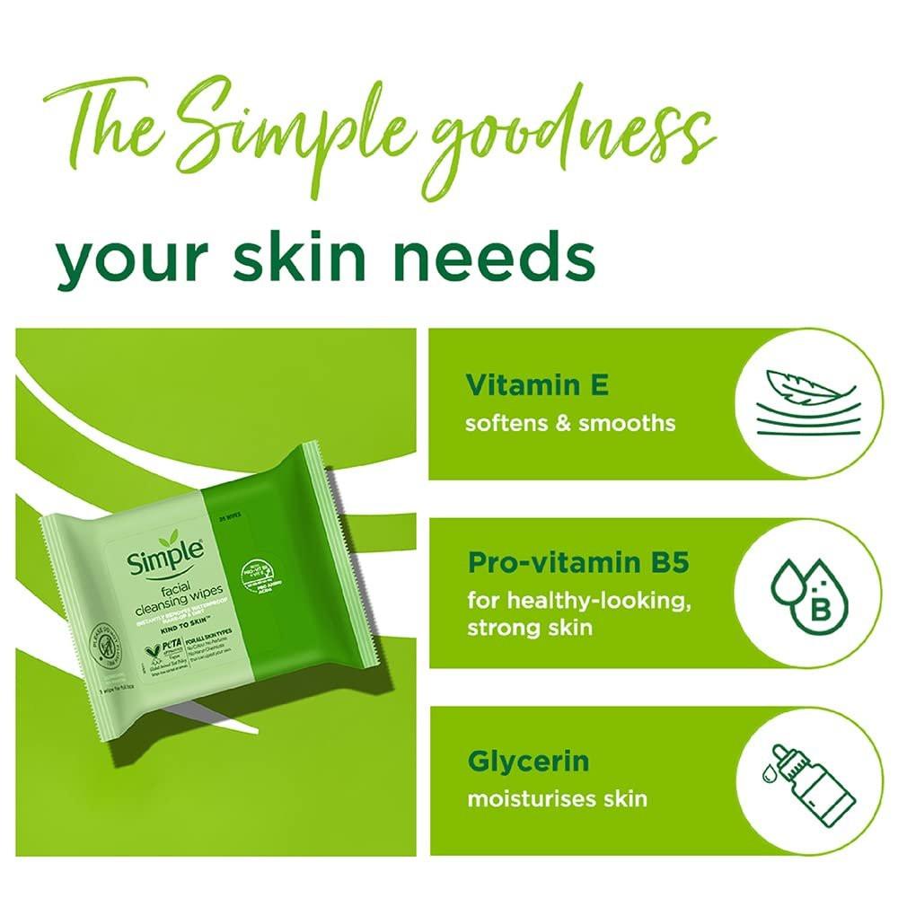 Simple Kind to Skin Reinigungstücher für das Gesicht, 25 Stück (Packung mit 6)