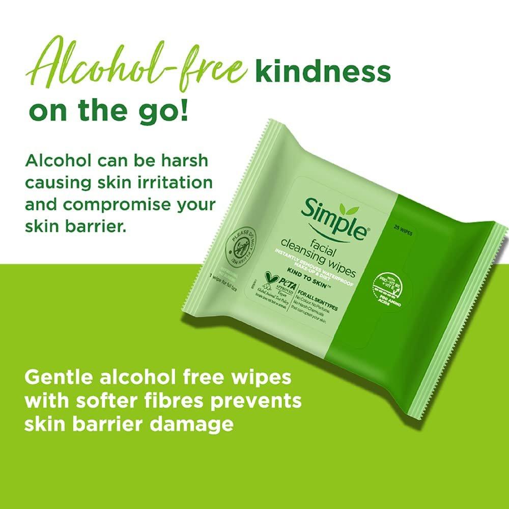 Simple Kind to Skin Reinigungstücher für das Gesicht, 25 Stück (Packung mit 6)