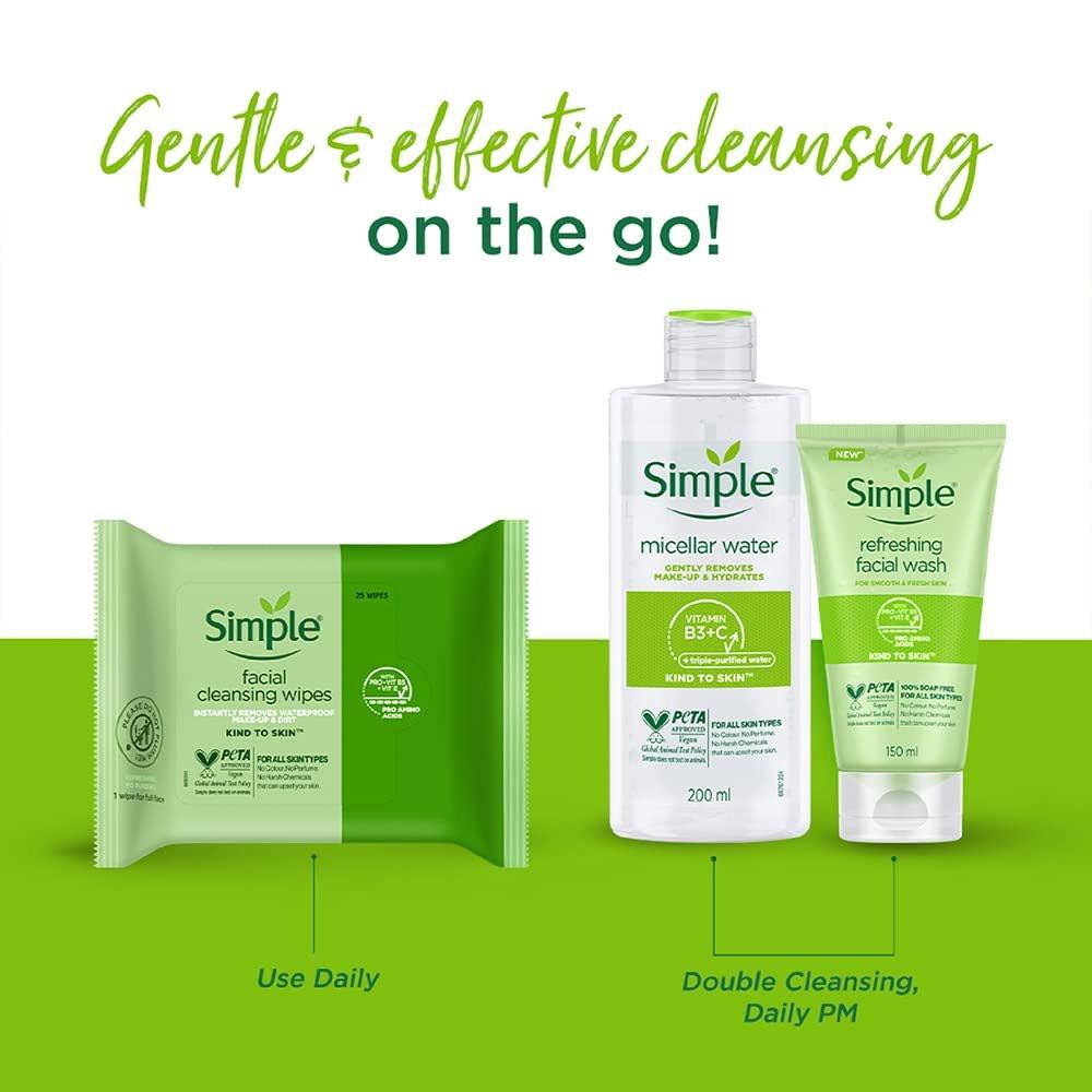 Simple Kind to Skin Reinigungstücher für das Gesicht, 25 Stück (Packung mit 6)