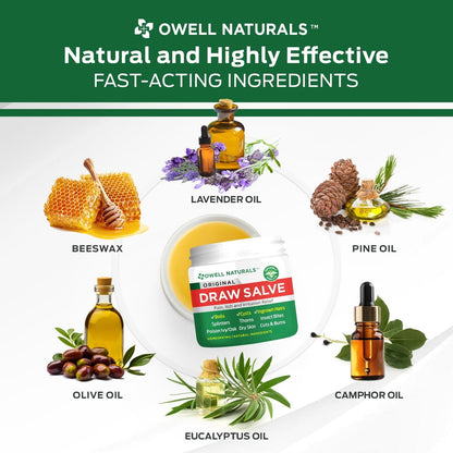 OWELL Naturals Zeichnungssalbe Salbe zur Behandlung von Furunkeln und Zysten, tief eingewachsenen Haaren, Splitterentferner, Insekten- und Spinnenbissen, Bienenstichen, Mückenjucken, Giftefeu