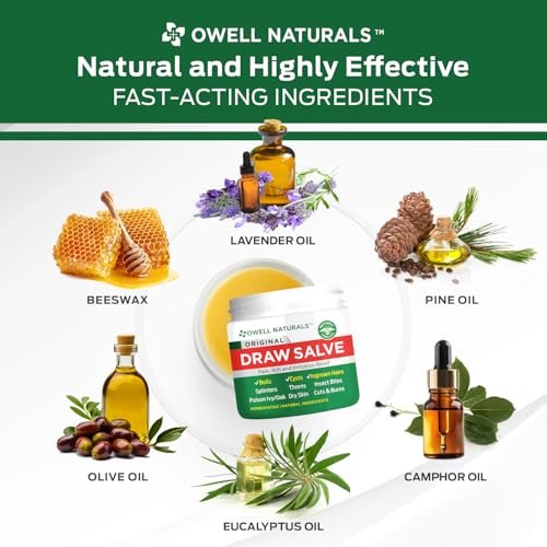 OWELL Naturals Zeichnungssalbe Salbe zur Behandlung von Furunkeln und Zysten, tief eingewachsenen Haaren, Splitterentferner, Insekten- und Spinnenbissen, Bienenstichen, Mückenjucken, Giftefeu