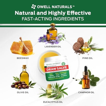 OWELL Naturals Zeichnungssalbe Salbe zur Behandlung von Furunkeln und Zysten, tief eingewachsenen Haaren, Splitterentferner, Insekten- und Spinnenbissen, Bienenstichen, Mückenjucken, Giftefeu