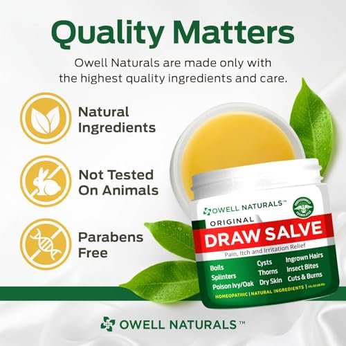 OWELL Naturals Zeichnungssalbe Salbe zur Behandlung von Furunkeln und Zysten, tief eingewachsenen Haaren, Splitterentferner, Insekten- und Spinnenbissen, Bienenstichen, Mückenjucken, Giftefeu